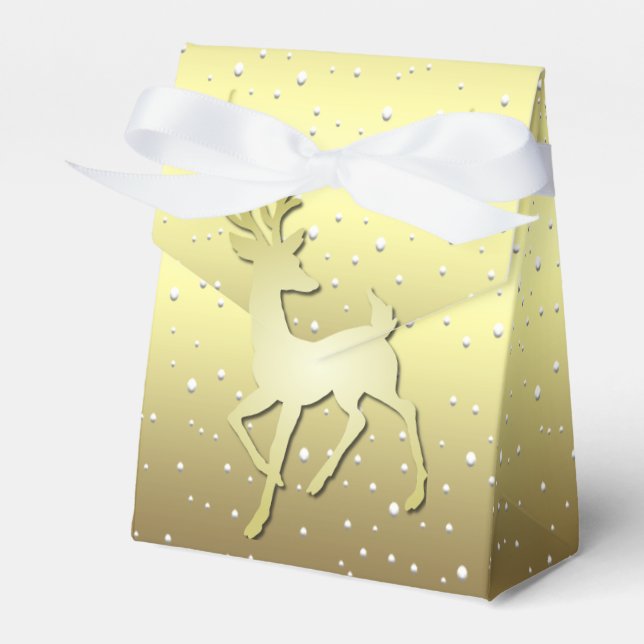 Caja Para Regalos Golden Reindeer Snowy Holiday Favor Box (Front Side)
