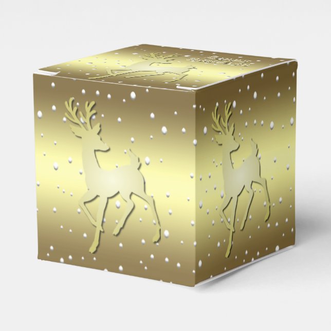 Caja Para Regalos Golden Reindeer Snowy Holiday Favor Box (Costado Anverso)