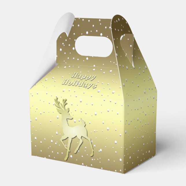 Caja Para Regalos Golden Reindeer Snowy Holiday Favor Box (Front Side)