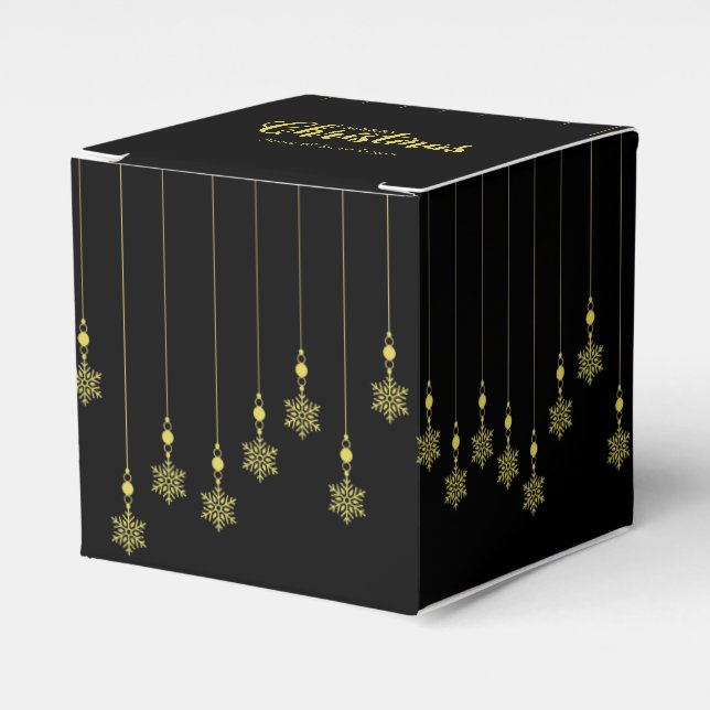 Caja Para Regalos Golden Snowflakes with  Christmas Quote on Black (Costado Anverso)