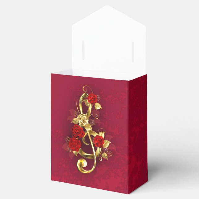 Caja Para Regalos Golden Treble Clef con flores Rosas (Abierto)