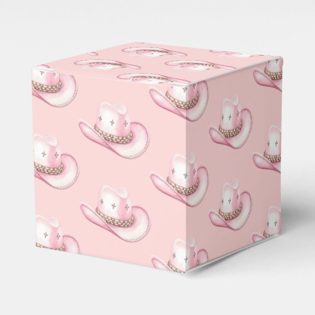 Caja Para Regalos Gorra rosado de Rodeo Cowgirl Baby Shower (Costado Anverso)