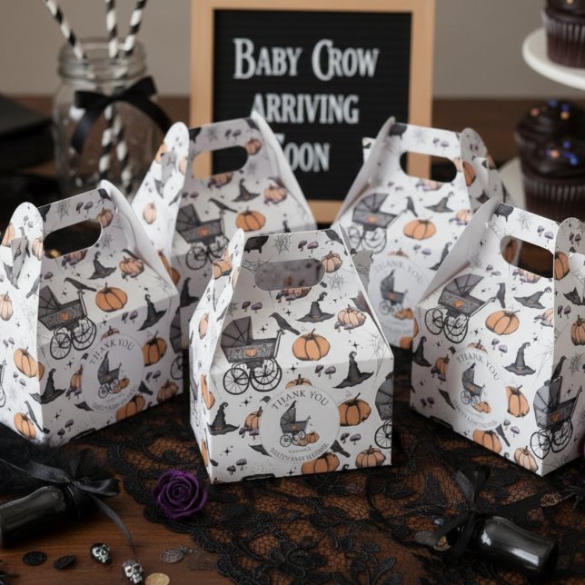 Caja Para Regalos Gótico personalizado Victoriano Bebé Carriage Hall (Cute Gothic Halloween Baby Shower Favor Boxes in Gray. Spooky Vintage Baby Carriage Pumpkins Bats)