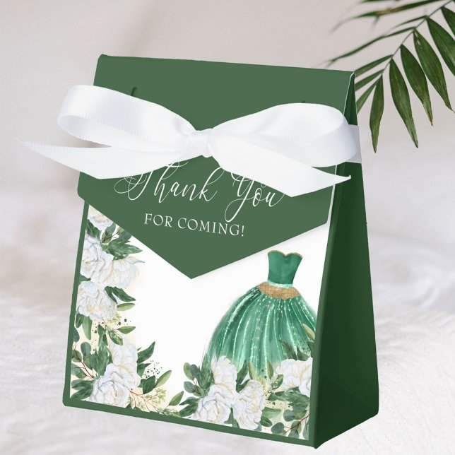 Caja Para Regalos Gracias a la princesa princesa verde esmeralda (Favor boxes with elegant princess dress from my Emerald Greenery and White Peony Collection)