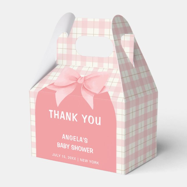 Caja Para Regalos Gracias a Pink Gingham Plaid Arch Bow Baby Shower (Front Side)