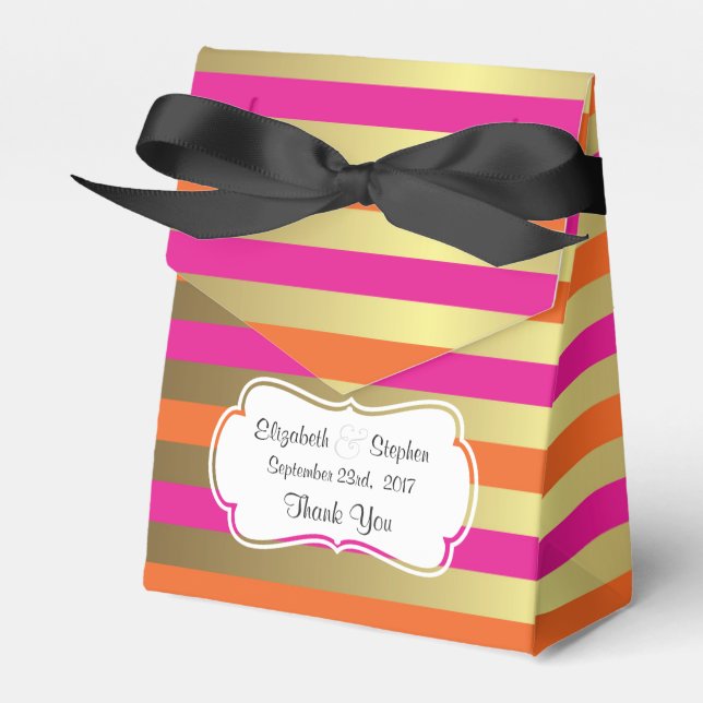 Caja Para Regalos Gracias Boda de bandas metálicas rosadas y doradas (Front Side)