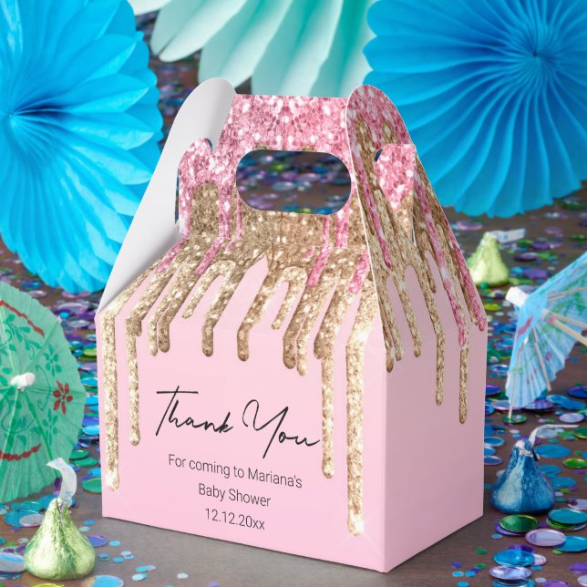 Caja Para Regalos gracias chica bebé ducha purpurina de goteo rosa (Fiesta)
