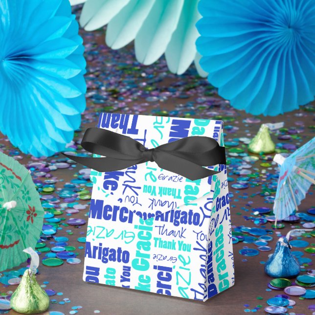 Caja Para Regalos Gracias Collage de palabras multilingüe azul turqu (Fiesta)