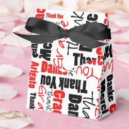 Caja Para Regalos Gracias Collage de Palabras Multilingüe Rojo Negro