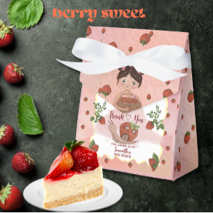 Caja Para Regalos "Gracias" Cumpleaños de Bebé Fresa Rosa