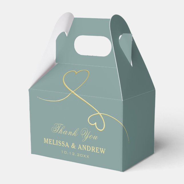 Caja Para Regalos Gracias | Dos Bodas Gold Hearts Emerald Green (Front Side)