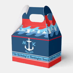 Caja Para Regalos Gracias Nautical Anchor Wave Bote Rojo Azul Blanco