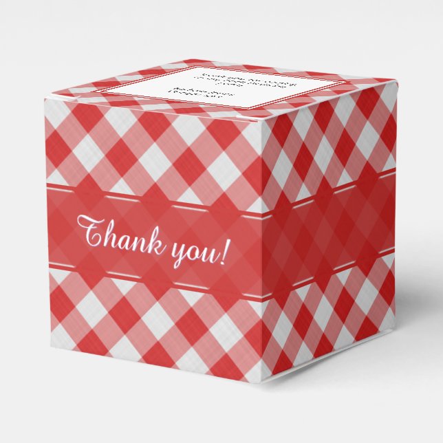 Caja Para Regalos "Gracias" Patrón de cheques de Gingham rojos/blanc (Costado Anverso)
