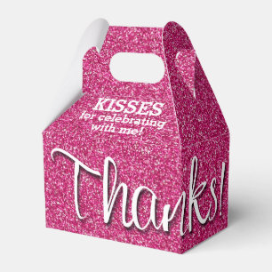 Caja Para Regalos GRACIAS Purpurina de Faux Pink Hot