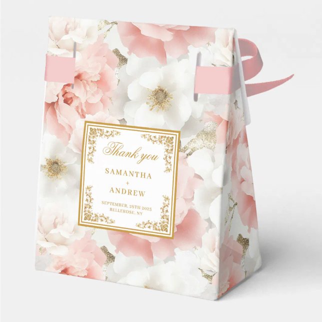 Caja Para Regalos Gracias Rústico Rubor Ivory Gold Boda (Rustic Blush Ivory Gold Wedding Thank You Favor Boxes)