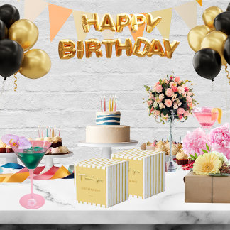 Caja Para Regalos Gracias texto dorado y franjas 50 cumpleaños