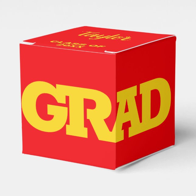 Caja Para Regalos GRAD Partido de Graduación Amarillo y Rojo (Costado Anverso)