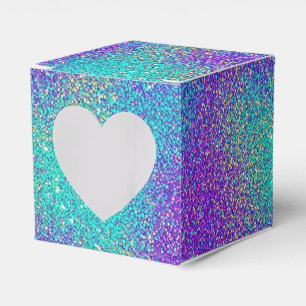 Caja Para Regalos Gradiente Glitter Brillante Turquesa Púrpura Glam
