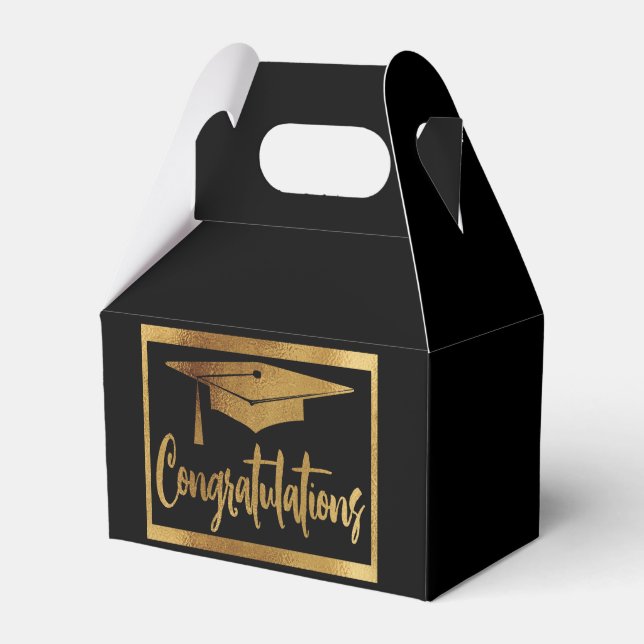 Caja Para Regalos Graduación Felicitaciones Black Faux Gold Classic (Front Side)