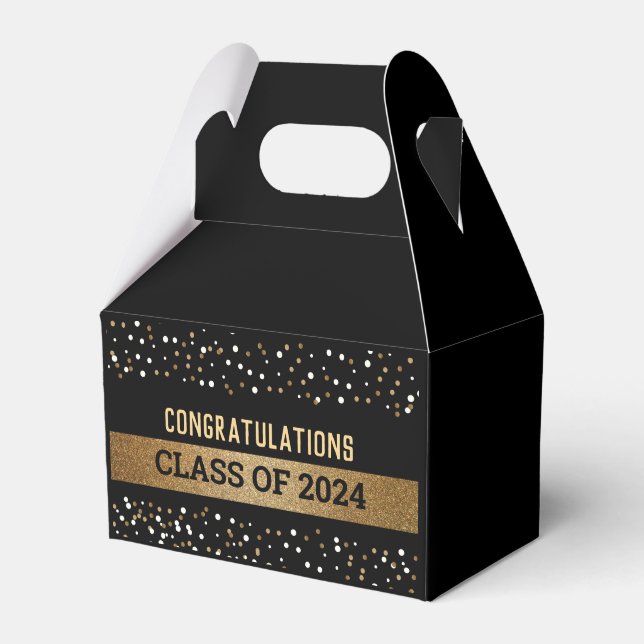 Caja Para Regalos Graduado de confeti de oro negro de 2024 (Front Side)