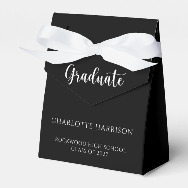 Caja Para Regalos Graduado de escritura simple casual en blanco y ne (Front Side)