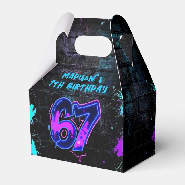Caja Para Regalos Graffiti Neon Six Seven Birthday Favor Box (Front Side)