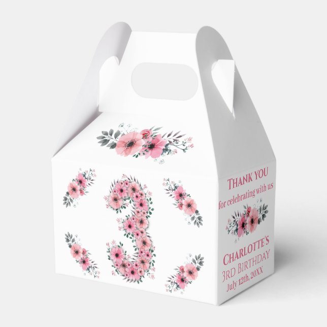 Caja Para Regalos Gran Chica de cumpleaños Green Foliage Flores rosa (Front Side)