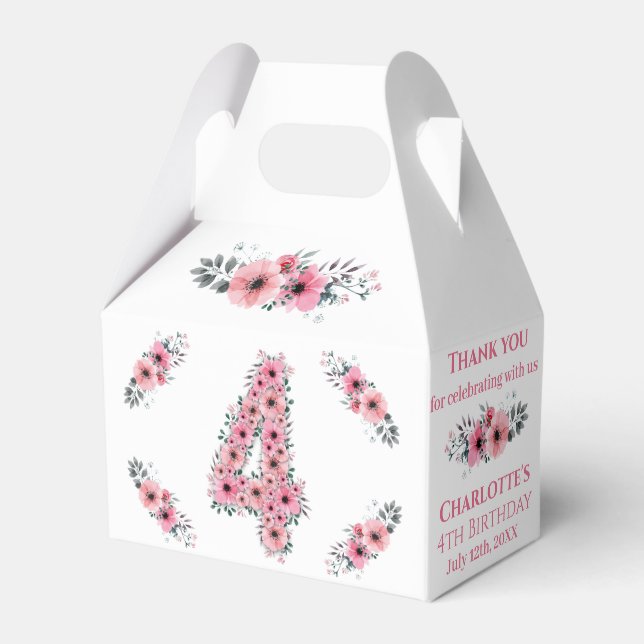 Caja Para Regalos Gran cuarto Chica de cumpleaños Flores rosadas fol (Front Side)