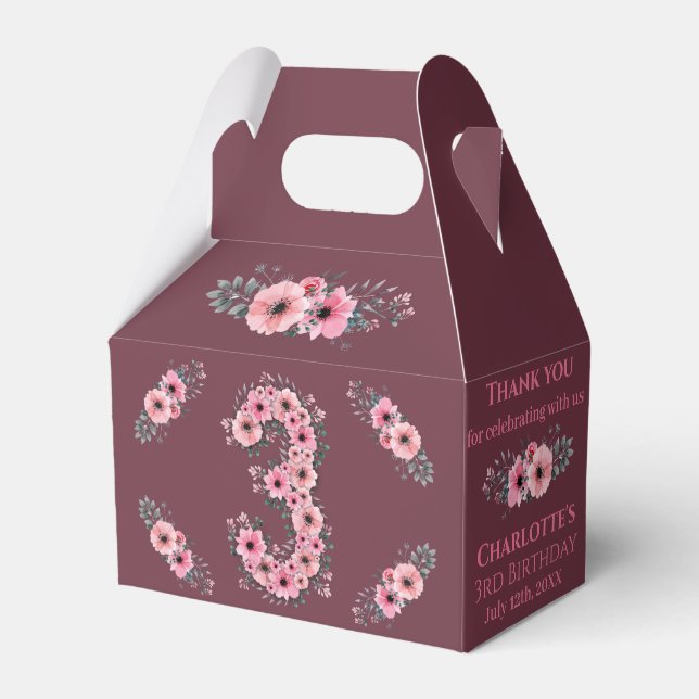 Caja Para Regalos Gran follaje verde tercer cumpleaños Chica flores  (Front Side)