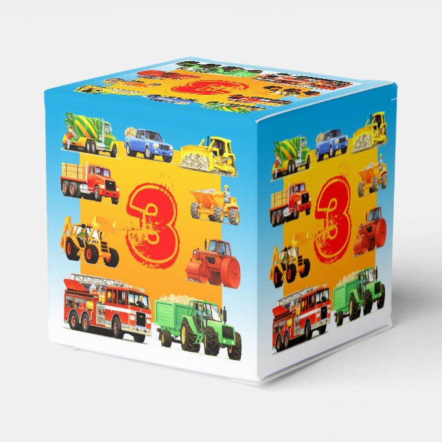 Caja Para Regalos Grandes camiones Tercer cumpleaños (Reverso Costado)