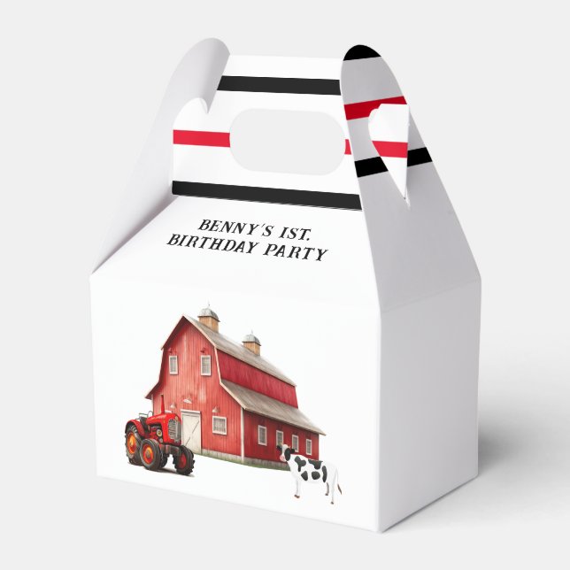 Caja Para Regalos Granja Animal Red Barn Tractor 1. Fiesta de cumple (Front Side)