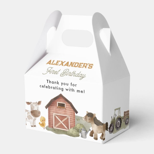 Caja Para Regalos Granja de animales Barnyard Primer cumpleaños (Front Side)