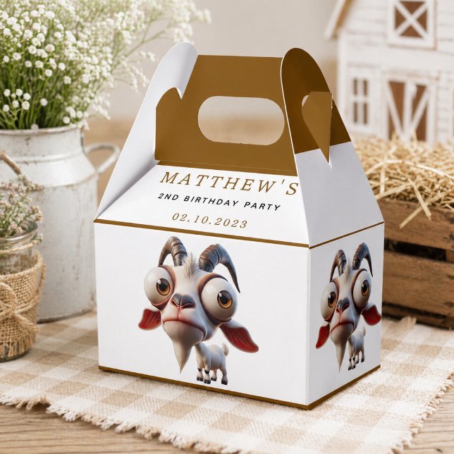 Caja Para Regalos Granja de animales lindos cumpleaños 2 (Cute goat Farm Animals 2nd Birthday Party Favor Boxes)