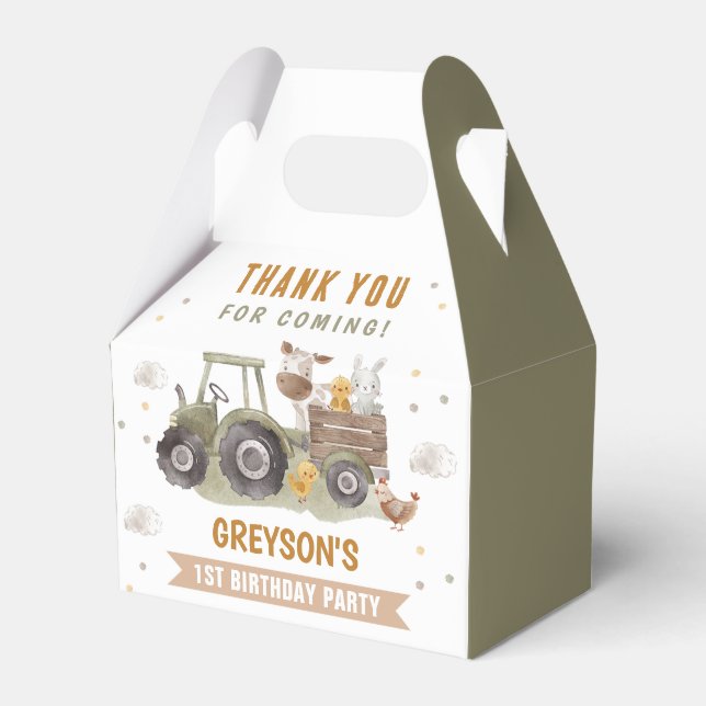 Caja Para Regalos Granja Tractor Fiesta de Cumpleaños Animales Barn (Front Side)