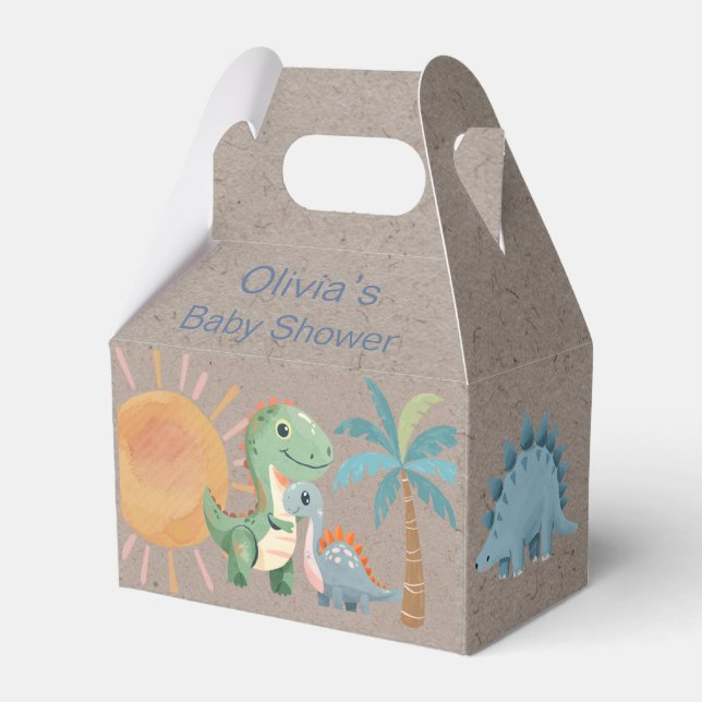Caja Para Regalos Green Blue Dinosaur Adventure Boy Baby Shower (Front Side)