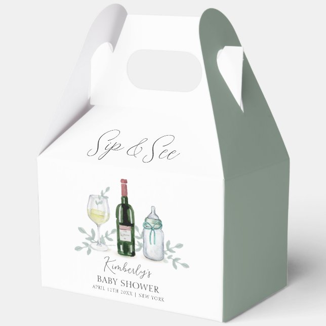 Caja Para Regalos Green Champagne Sip & See Baby Shower (Anverso)