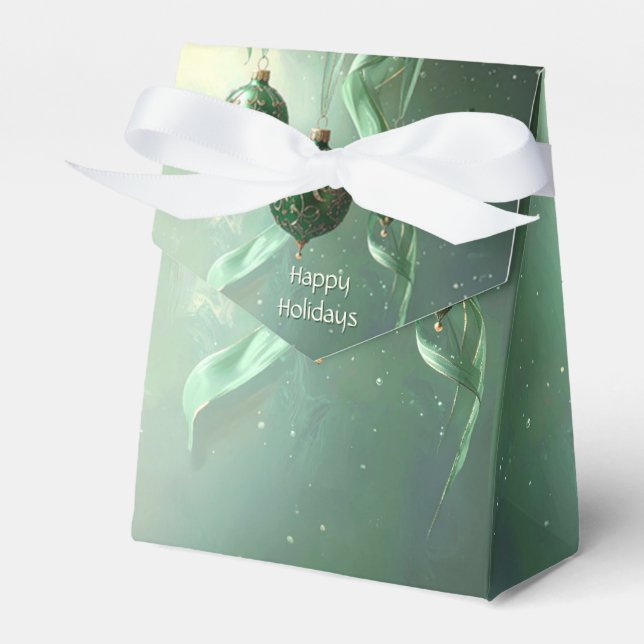 Caja Para Regalos Green Christmas Ball Holiday Favor Box (Front Side)