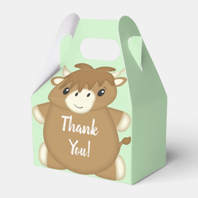 Caja Para Regalos Green de la vaca escocesa Baby Shower (Front Side)