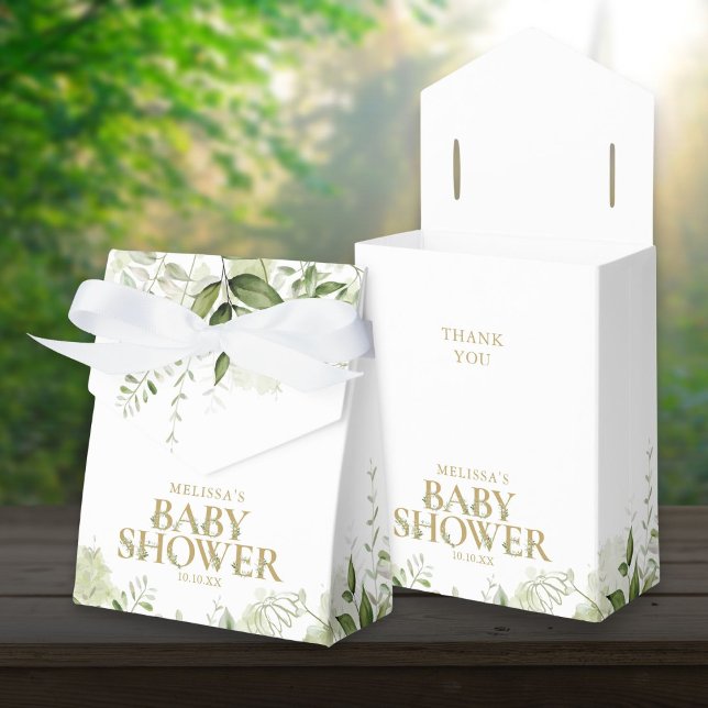 Caja Para Regalos Green Floral Gold Baby Shower Favor Box (Greenery Floral Gold Baby Shower Favor Box)