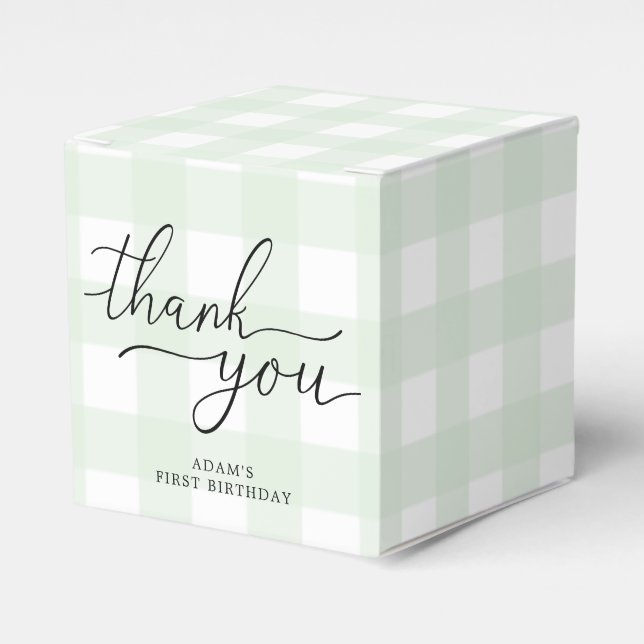 Caja Para Regalos Green Gingham Birthday Gracias Favor Box (Costado Anverso)