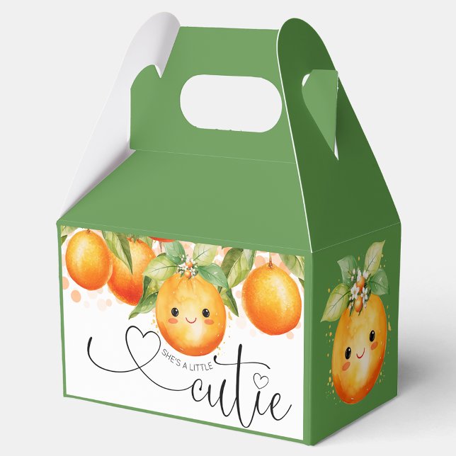 Caja Para Regalos Green Little Cutie Naranja Citrus Baby Shower (You can add text and change the green background color on this cute design.)