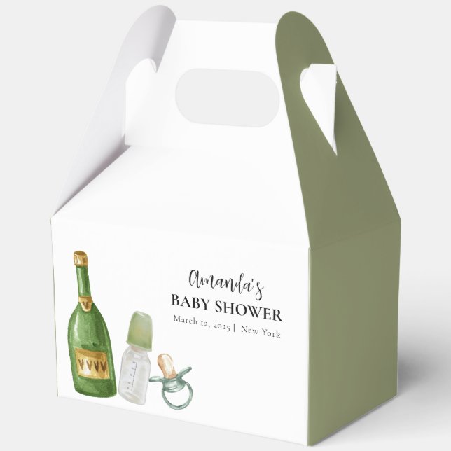 Caja Para Regalos Green Minimal Poppin Champagne Botellas Baby Showe (Anverso)