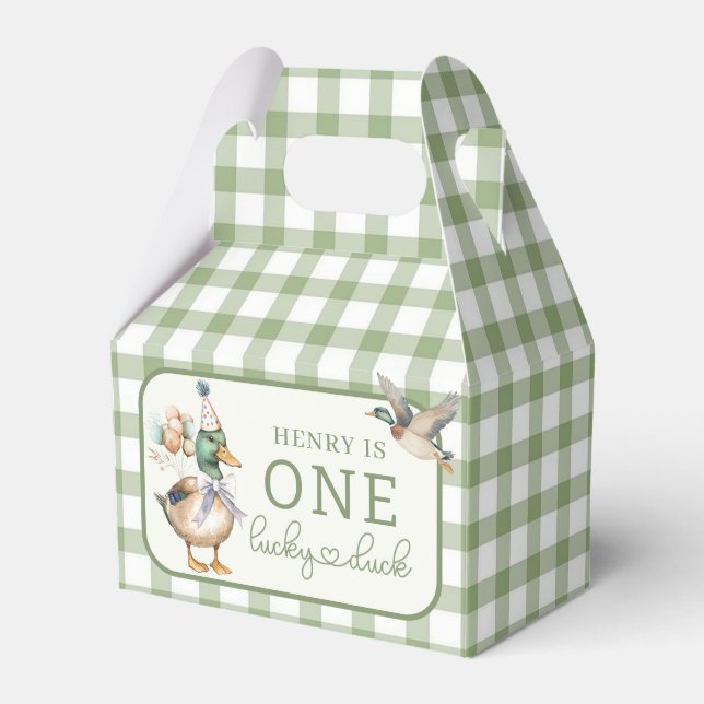 Caja Para Regalos Green One Lucky Duck Balloon Birthday Favor Box (Front Side)