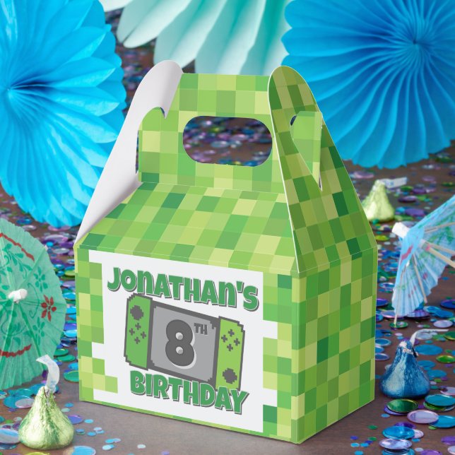 Caja Para Regalos Green Pixel Birthday Favor Box (Fiesta)