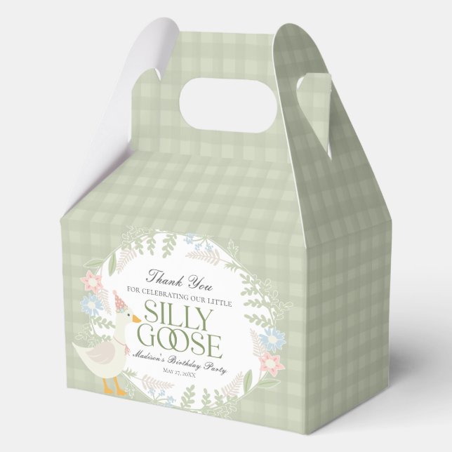 Caja Para Regalos Green Silly Goose Floral Gingham Birthday (Anverso)