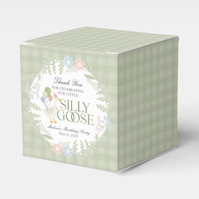 Caja Para Regalos Green Silly Goose Floral Gingham Birthday (Costado Anverso)