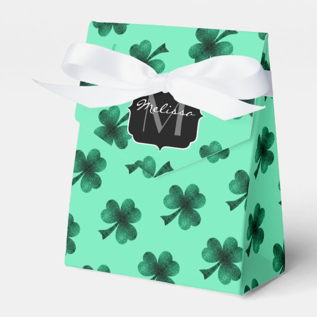 Caja Para Regalos Green Sparkles Shamrock St. Patrick' Day Monograma (Front Side)