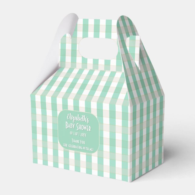 Caja Para Regalos Green & Tan Gingham Baby Shower (Front Side)