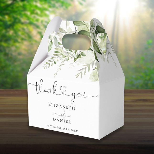 Caja Para Regalos Greenery Floral Heart Script Boda (Greenery Floral Heart Script Wedding Favor Boxes)