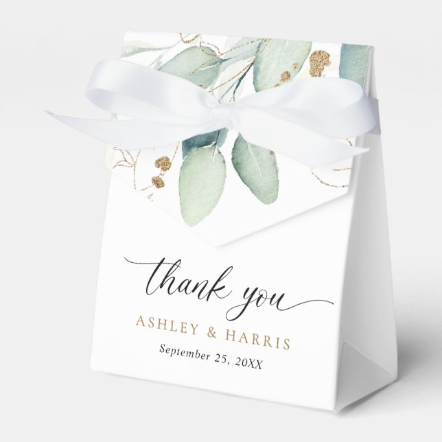 Caja Para Regalos Greenery Gold Eucalyptus Rustic Boda (Front Side)